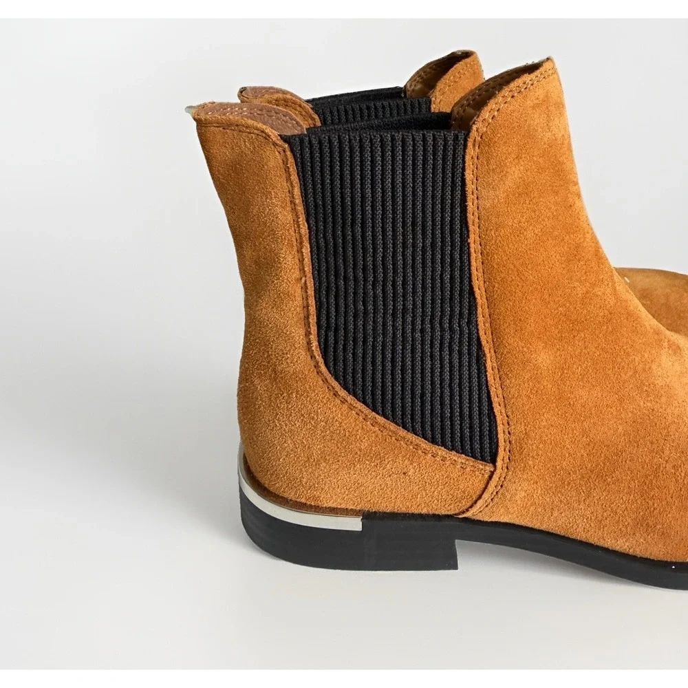 Nine West Tan Suede Chelsea Boots Women's 7.5M Silver Heel New NWOB